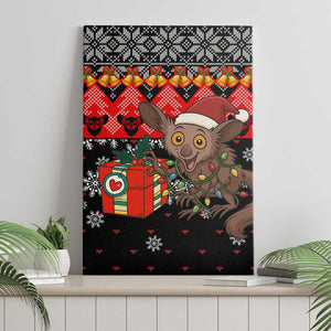 Madagascar Christmas Canvas Wall Art Aye Aye Lemur Santa Hat Holiday Lights - African Pride