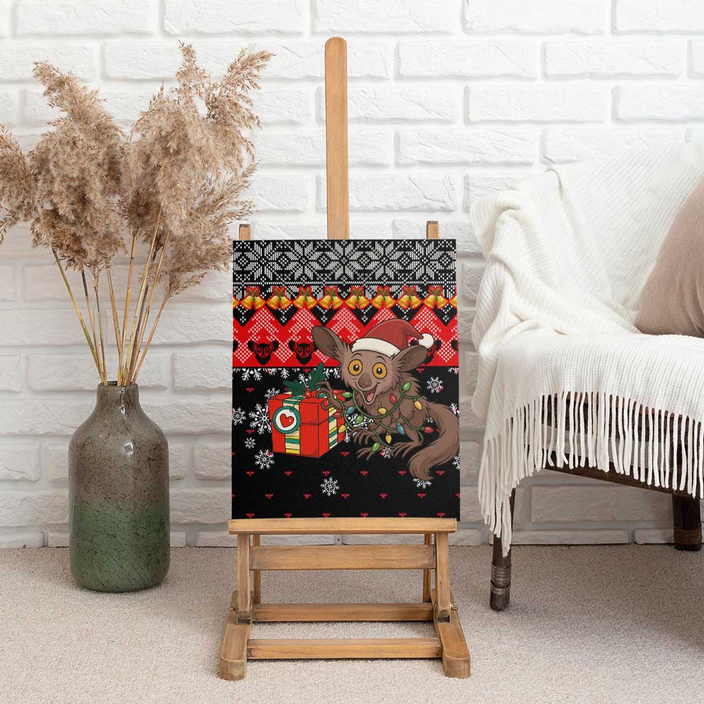 Madagascar Christmas Canvas Wall Art Aye Aye Lemur Santa Hat Holiday Lights - African Pride