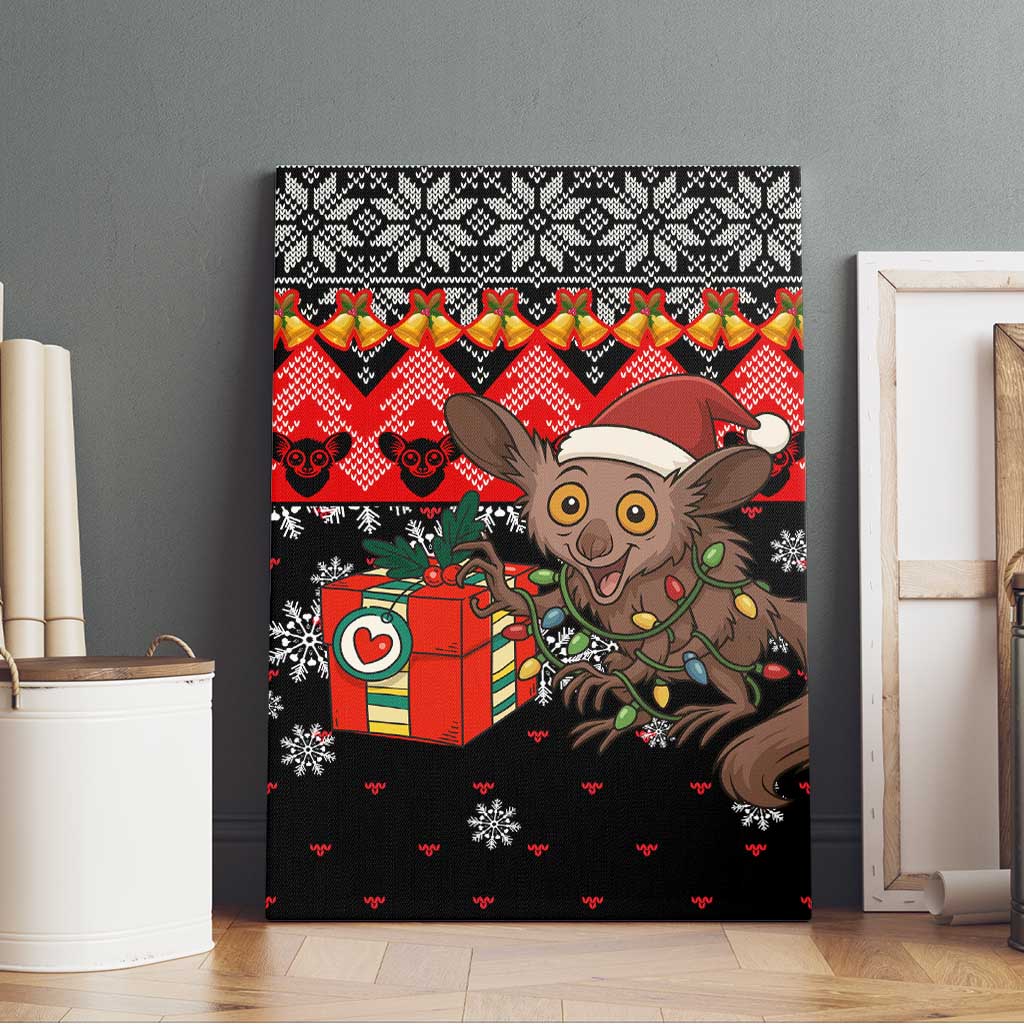 Madagascar Christmas Canvas Wall Art Aye Aye Lemur Santa Hat Holiday Lights - African Pride