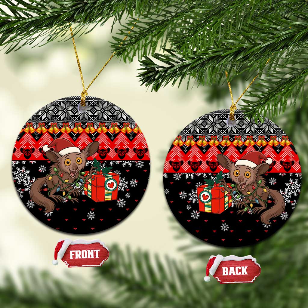 Madagascar Christmas Ceramic Ornament Aye Aye Lemur Santa Hat Holiday Lights - African Pride