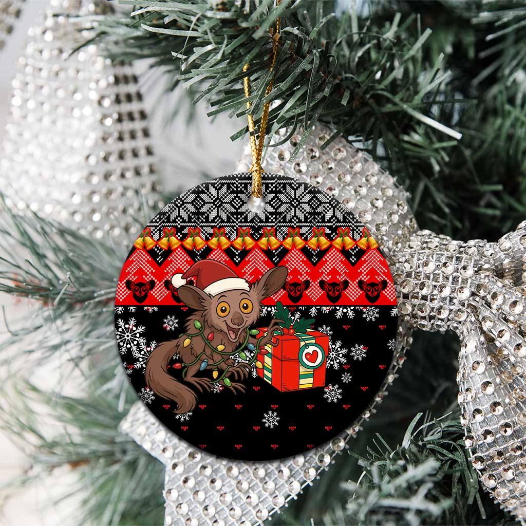 Madagascar Christmas Ceramic Ornament Aye Aye Lemur Santa Hat Holiday Lights - African Pride