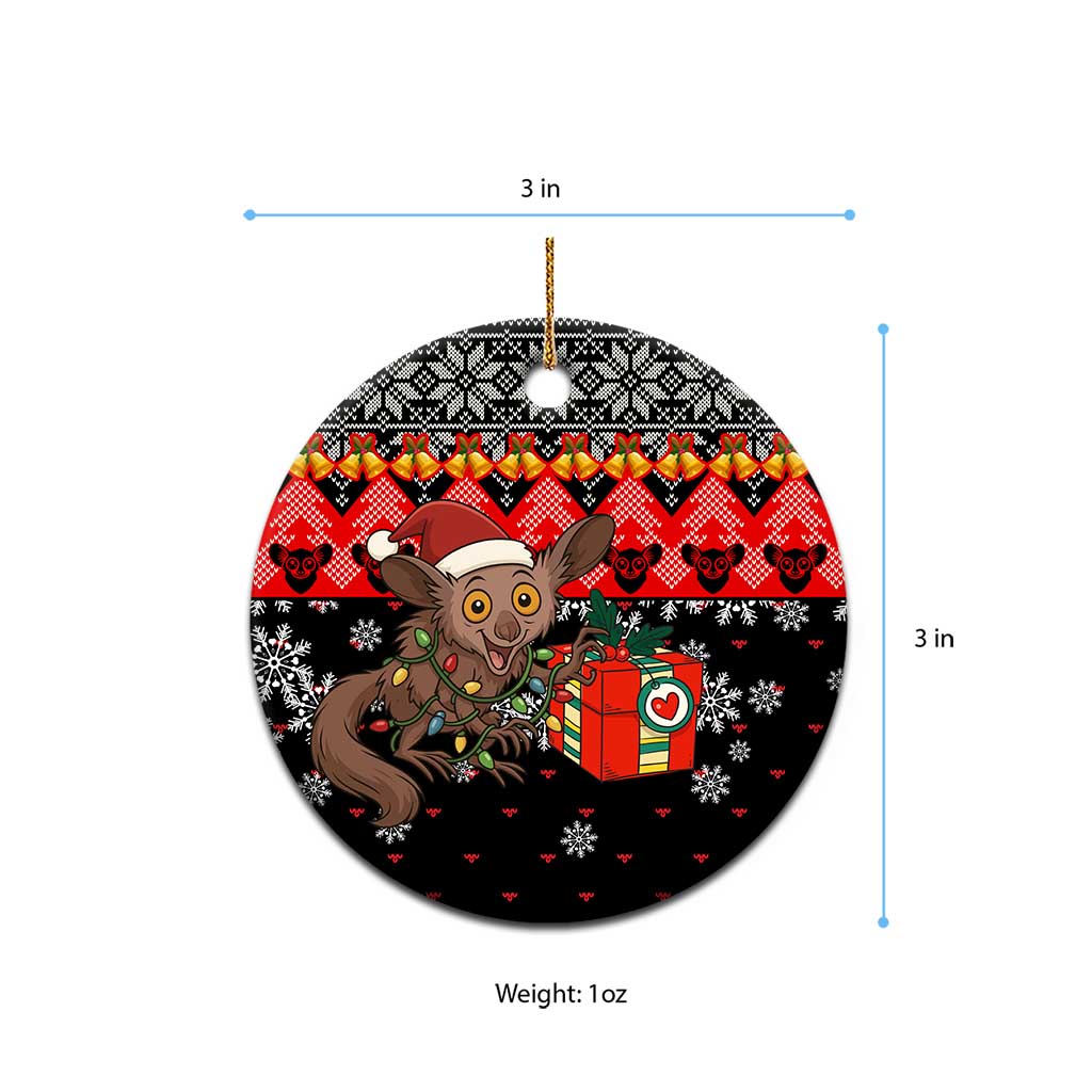 Madagascar Christmas Ceramic Ornament Aye Aye Lemur Santa Hat Holiday Lights - African Pride