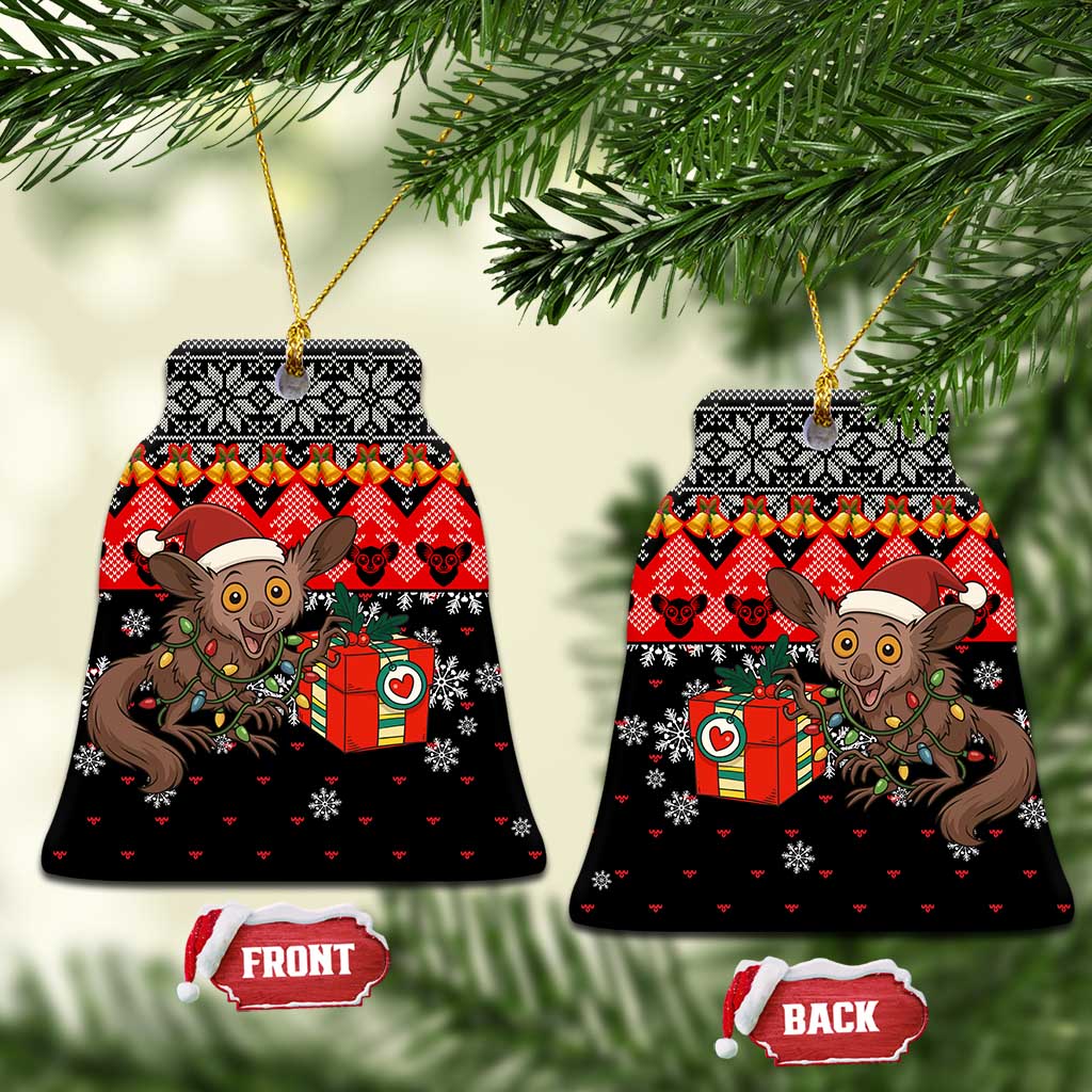 Madagascar Christmas Ceramic Ornament Aye Aye Lemur Santa Hat Holiday Lights - African Pride
