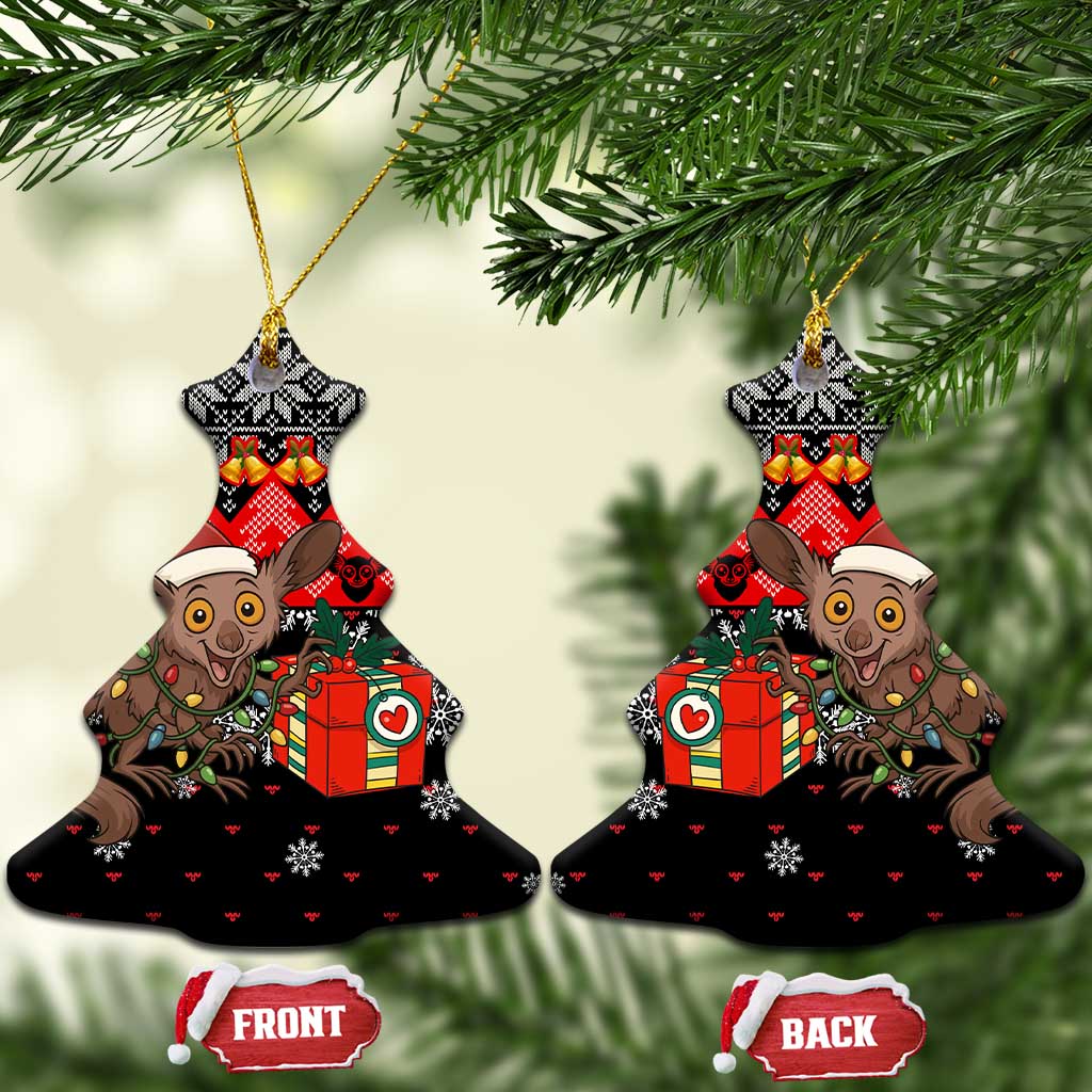 Madagascar Christmas Ceramic Ornament Aye Aye Lemur Santa Hat Holiday Lights - African Pride