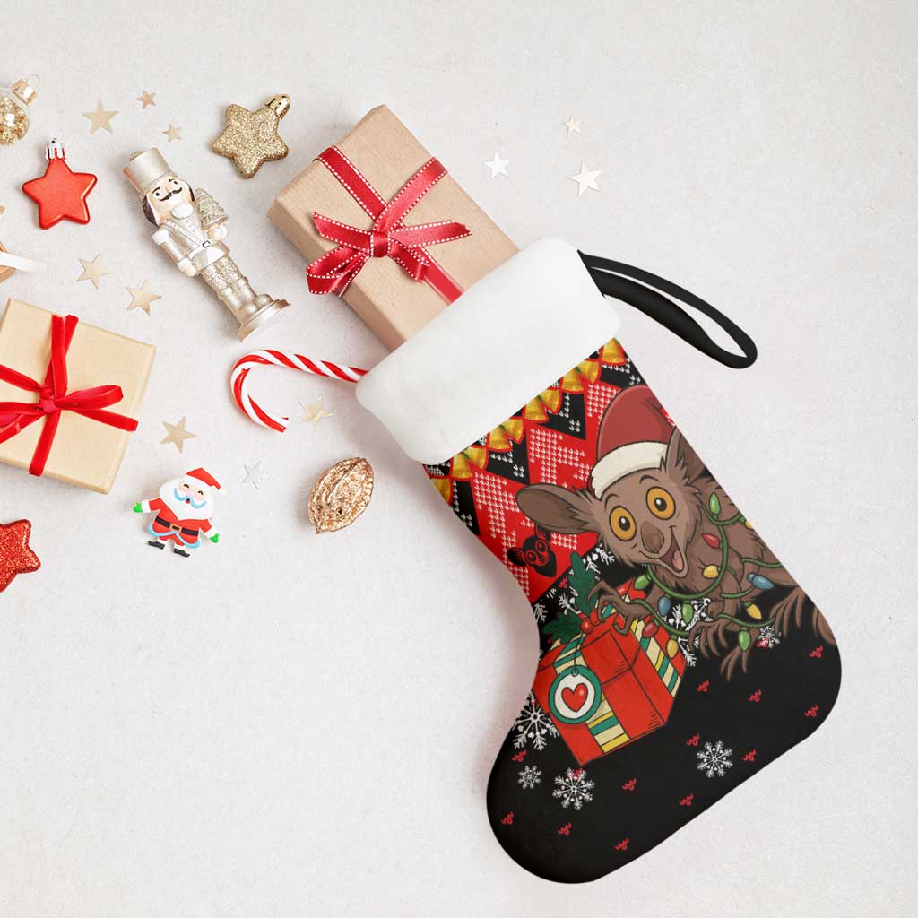 Madagascar Christmas Stocking Aye Aye Lemur Santa Hat Holiday Lights - African Pride