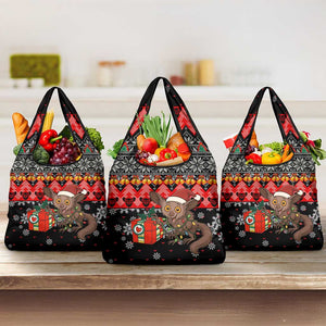 Madagascar Christmas Grocery Bag Aye Aye Lemur Santa Hat Holiday Lights - African Pride