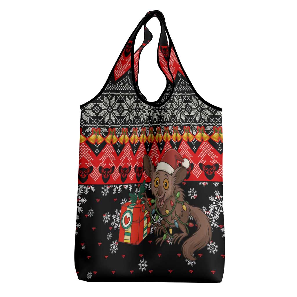 Madagascar Christmas Grocery Bag Aye Aye Lemur Santa Hat Holiday Lights - African Pride