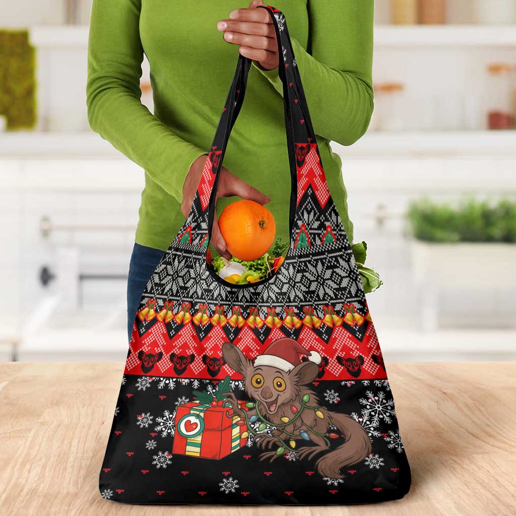 Madagascar Christmas Grocery Bag Aye Aye Lemur Santa Hat Holiday Lights - African Pride
