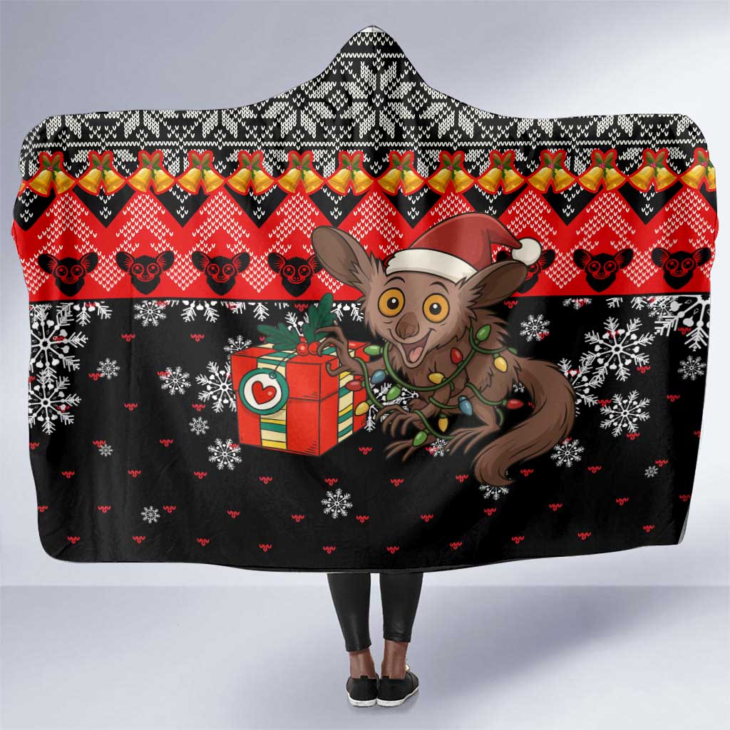 Madagascar Christmas Hooded Blanket Aye Aye Lemur Santa Hat Holiday Lights - African Pride
