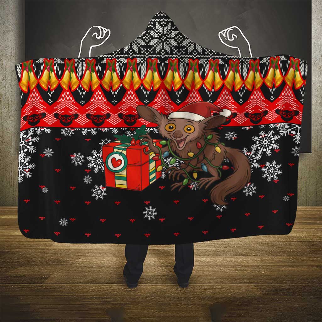 Madagascar Christmas Hooded Blanket Aye Aye Lemur Santa Hat Holiday Lights - African Pride
