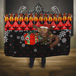 Madagascar Christmas Hooded Blanket Aye Aye Lemur Santa Hat Holiday Lights - African Pride