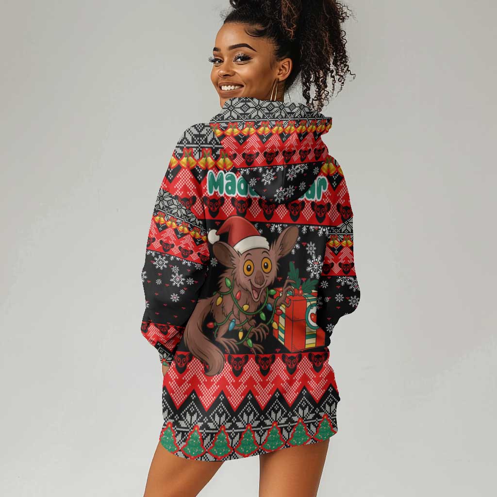 Madagascar Christmas Hoodie Dress Aye Aye Lemur Santa Hat Holiday Lights - African Pride