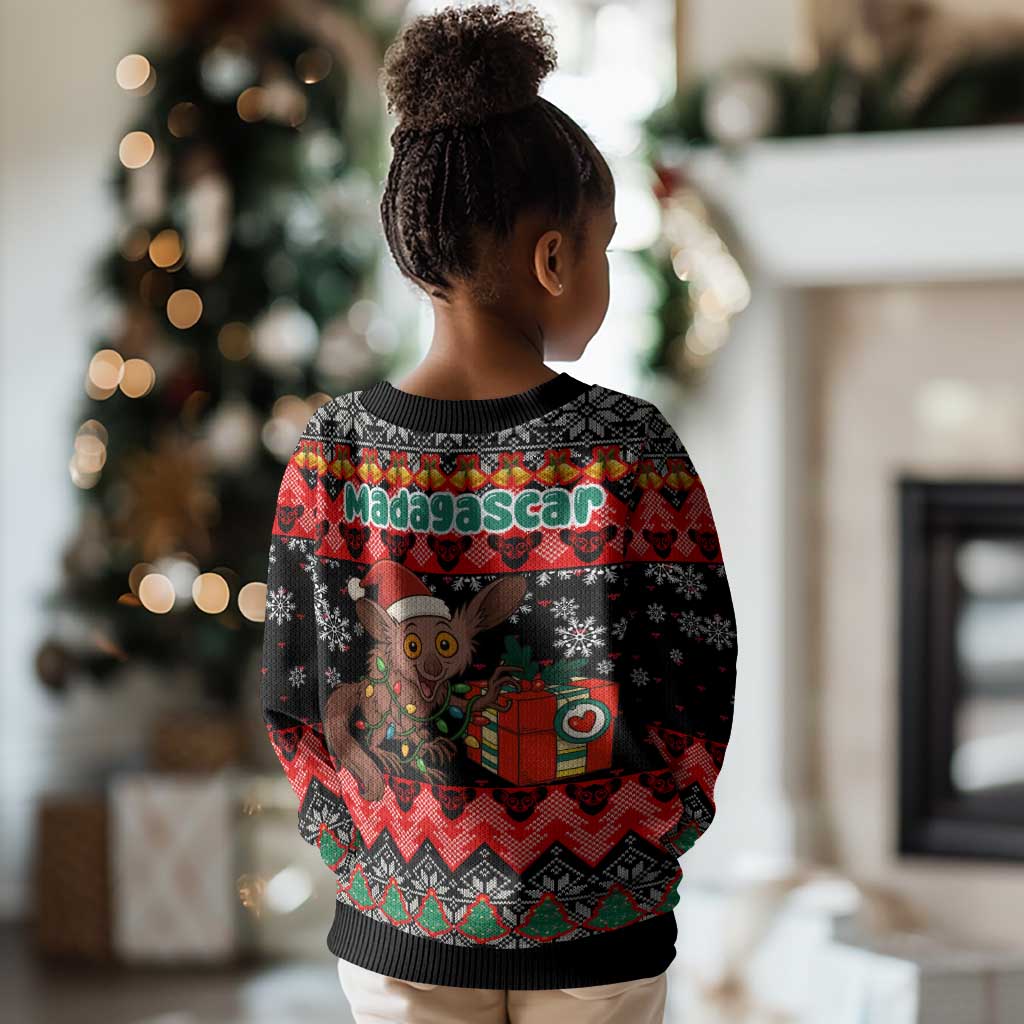Madagascar Christmas Kid Ugly Christmas Sweater Aye Aye Lemur Santa Hat Holiday Lights - African Pride