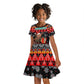Madagascar Christmas Kid Short Sleeve Dress Aye Aye Lemur Santa Hat Holiday Lights - African Pride