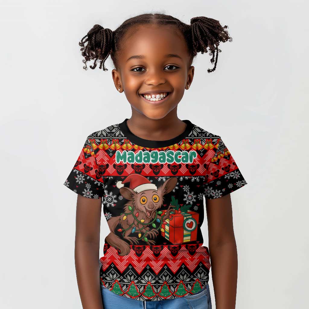 Madagascar Christmas Kid T shirt Aye Aye Lemur Santa Hat Holiday Lights - African Pride