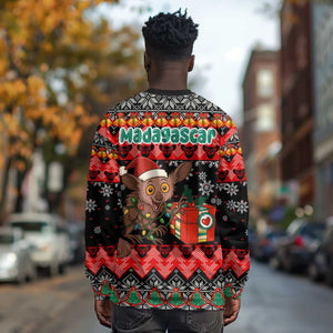 Madagascar Christmas Long Sleeve Shirt Aye Aye Lemur Santa Hat Holiday Lights - African Pride