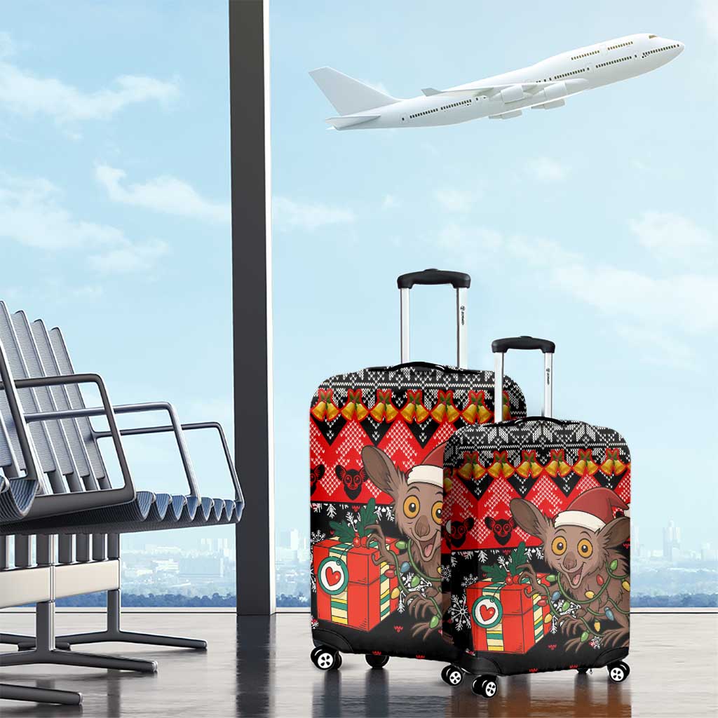 Madagascar Christmas Luggage Cover Aye Aye Lemur Santa Hat Holiday Lights - African Pride
