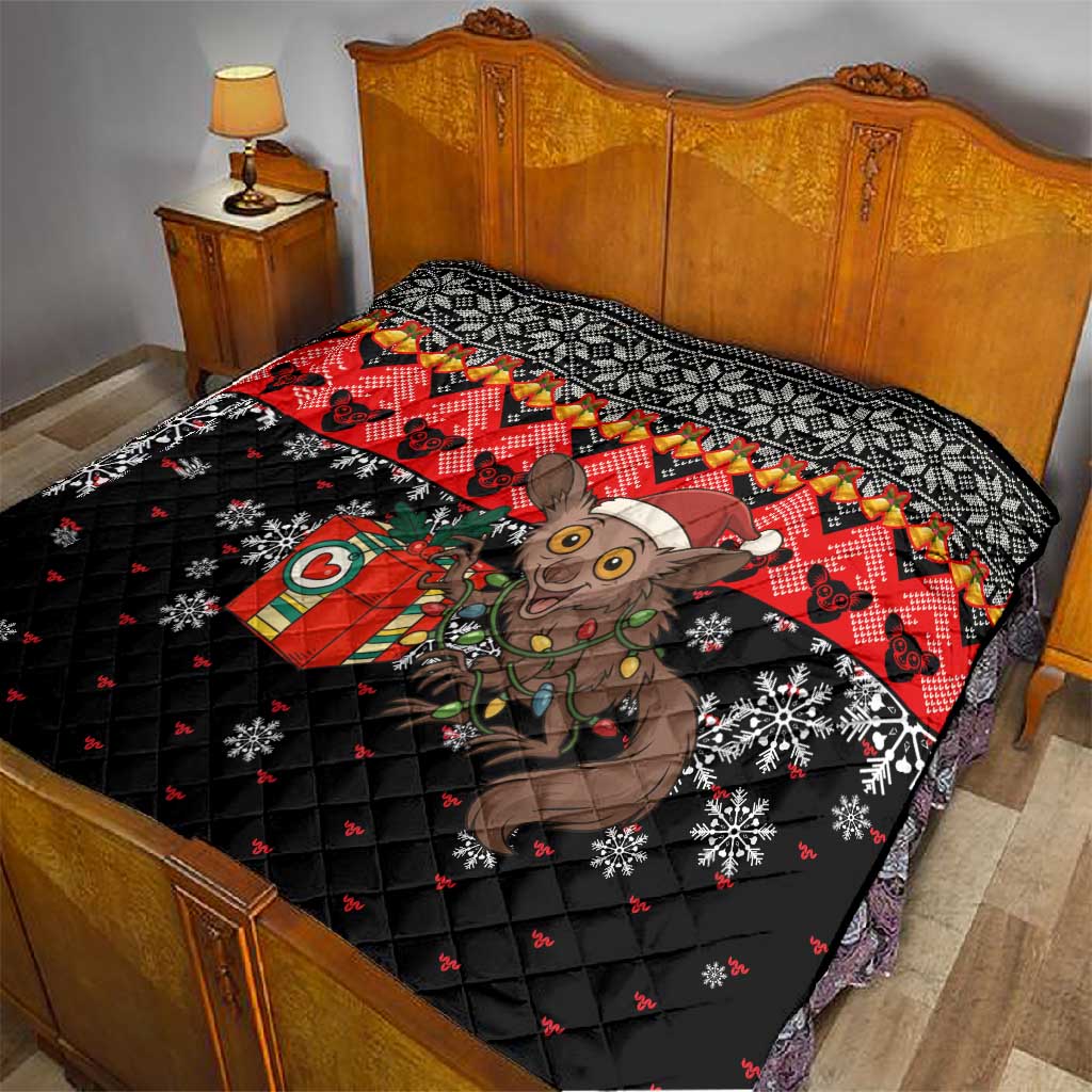 Madagascar Christmas Quilt Aye Aye Lemur Santa Hat Holiday Lights - African Pride