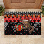 Madagascar Christmas Rubber Doormat Aye Aye Lemur Santa Hat Holiday Lights - African Pride