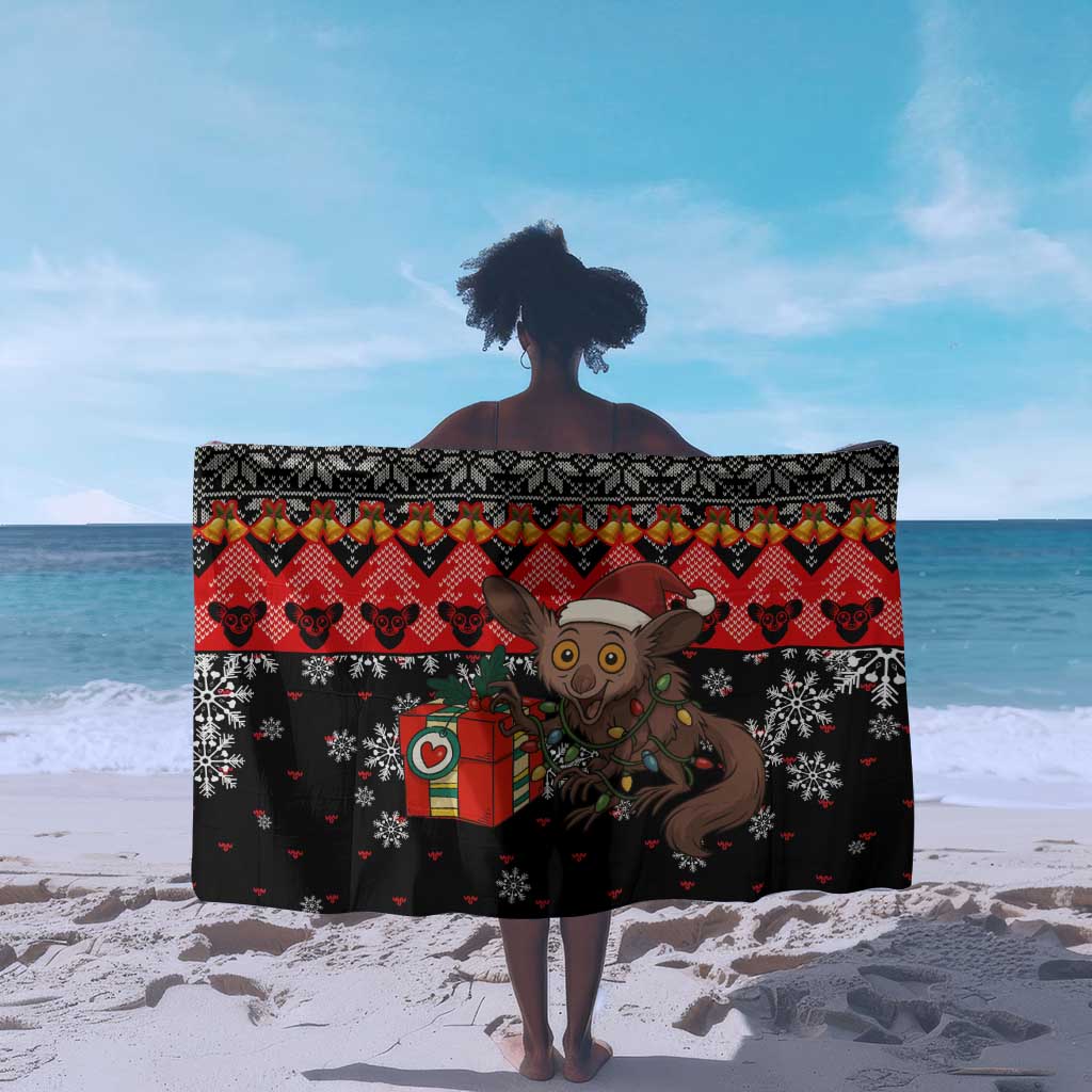 Madagascar Christmas Sarong Aye Aye Lemur Santa Hat Holiday Lights - African Pride