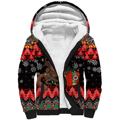 Madagascar Christmas Sherpa Hoodie Aye Aye Lemur Santa Hat Holiday Lights - African Pride