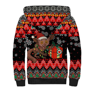 Madagascar Christmas Sherpa Hoodie Aye Aye Lemur Santa Hat Holiday Lights - African Pride