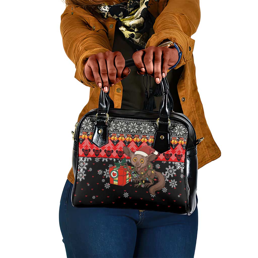 Madagascar Christmas Shoulder Handbag Aye Aye Lemur Santa Hat Holiday Lights - African Pride