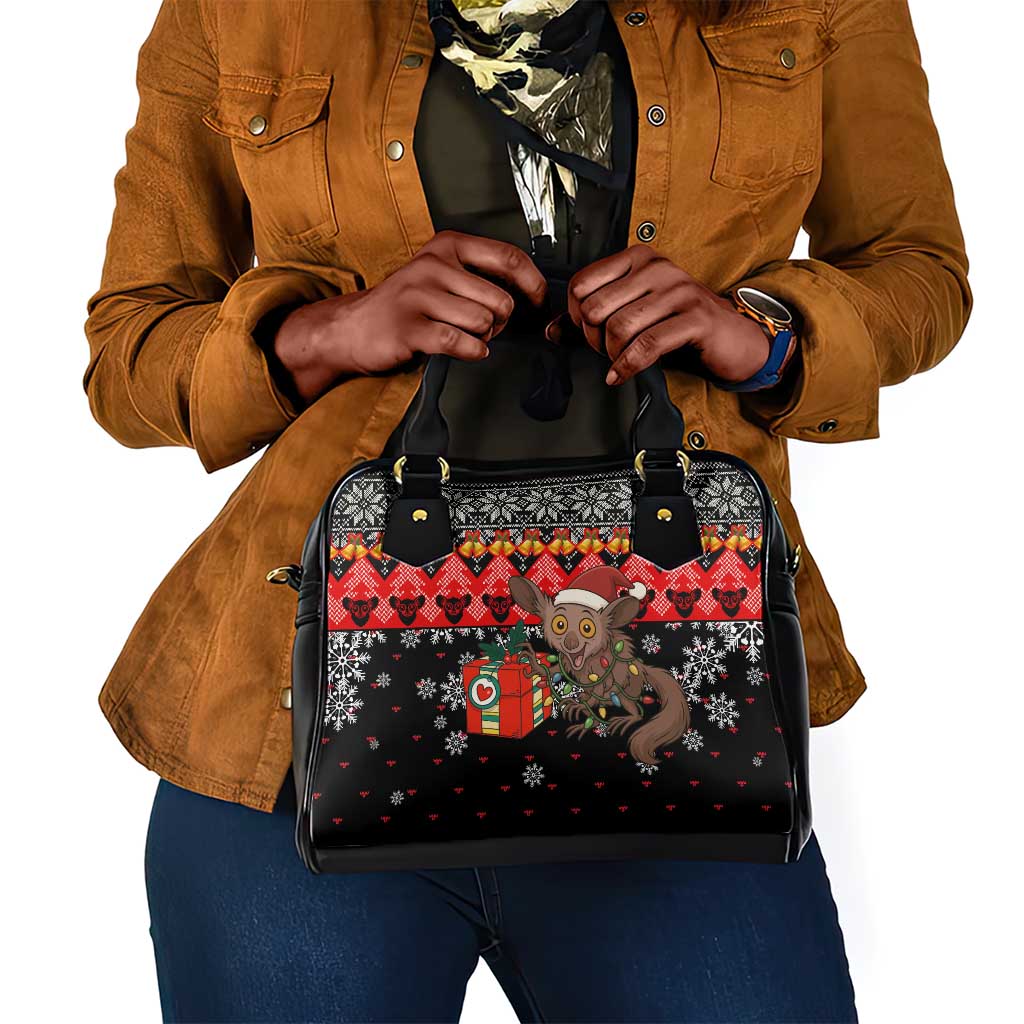 Madagascar Christmas Shoulder Handbag Aye Aye Lemur Santa Hat Holiday Lights - African Pride