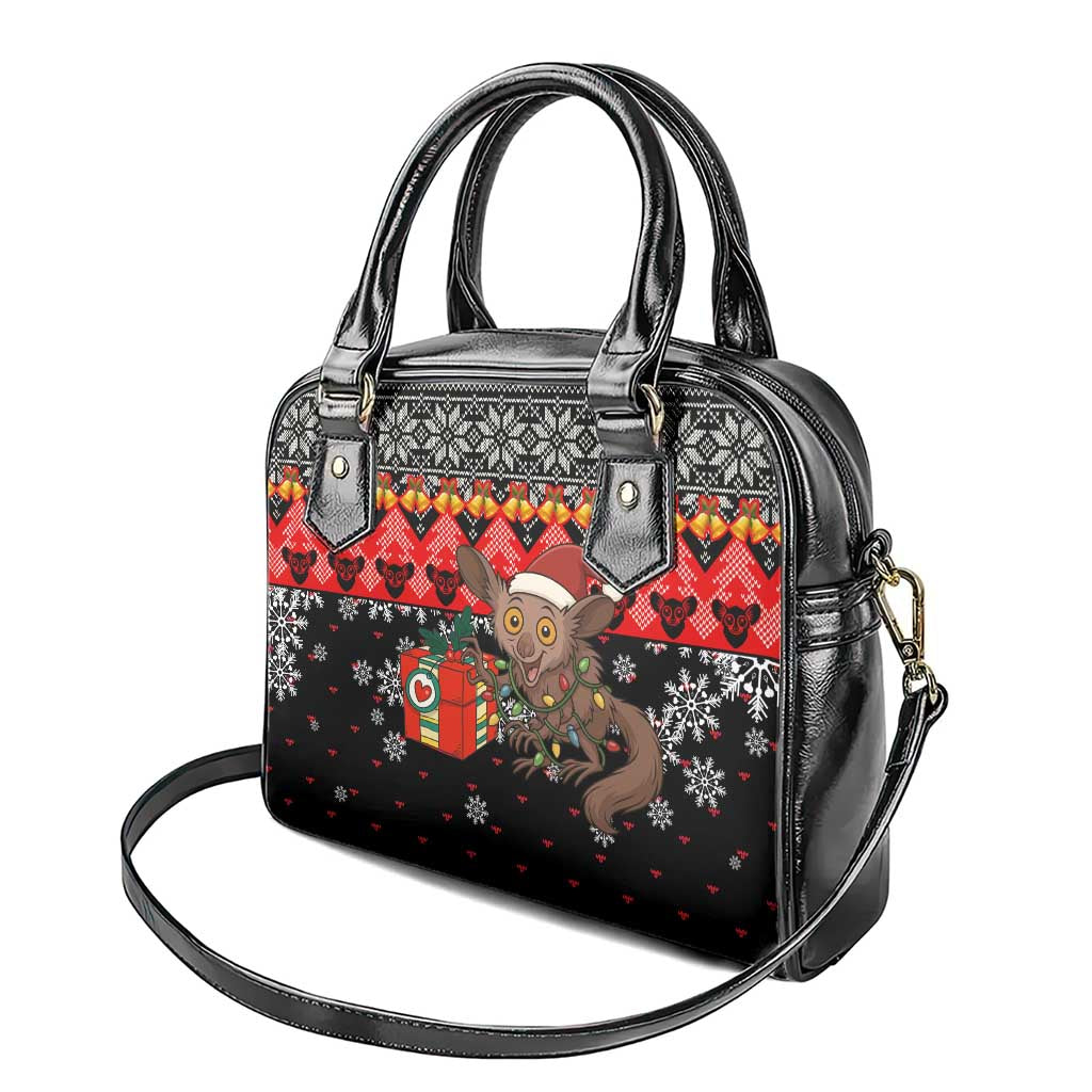 Madagascar Christmas Shoulder Handbag Aye Aye Lemur Santa Hat Holiday Lights - African Pride