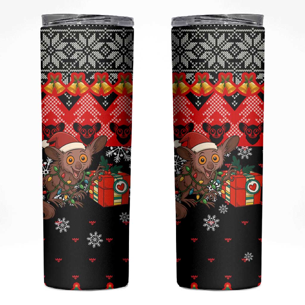 Madagascar Christmas Skinny Tumbler Aye Aye Lemur Santa Hat Holiday Lights - African Pride