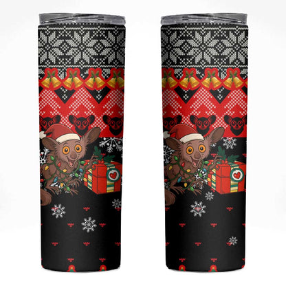 Madagascar Christmas Skinny Tumbler Aye Aye Lemur Santa Hat Holiday Lights - African Pride