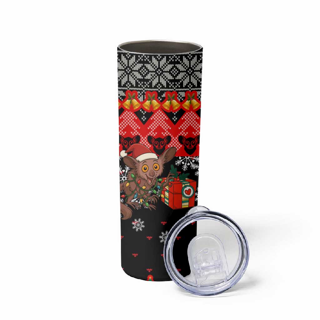 Madagascar Christmas Skinny Tumbler Aye Aye Lemur Santa Hat Holiday Lights - African Pride