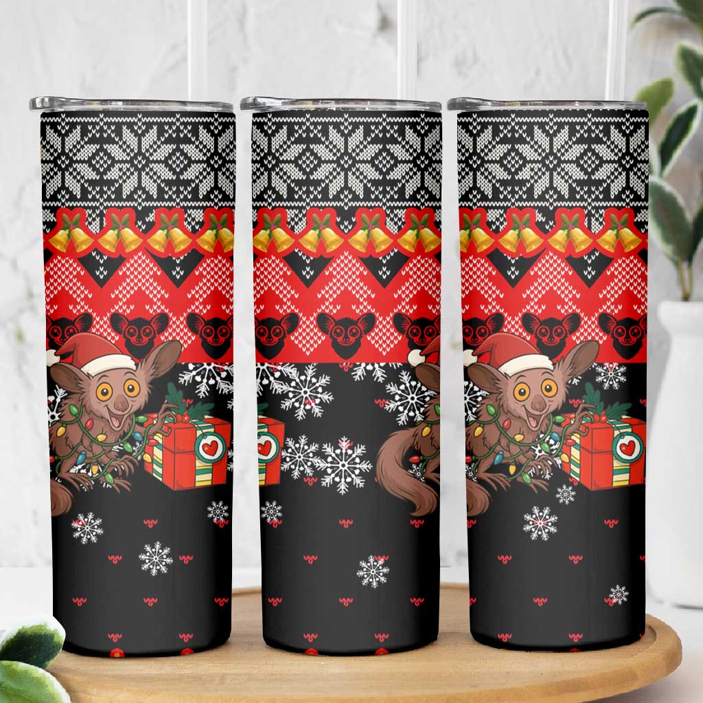 Madagascar Christmas Skinny Tumbler Aye Aye Lemur Santa Hat Holiday Lights - African Pride