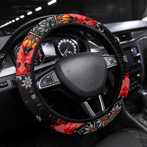 Madagascar Christmas Steering Wheel Cover Aye Aye Lemur Santa Hat Holiday Lights - African Pride