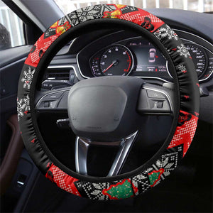 Madagascar Christmas Steering Wheel Cover Aye Aye Lemur Santa Hat Holiday Lights - African Pride