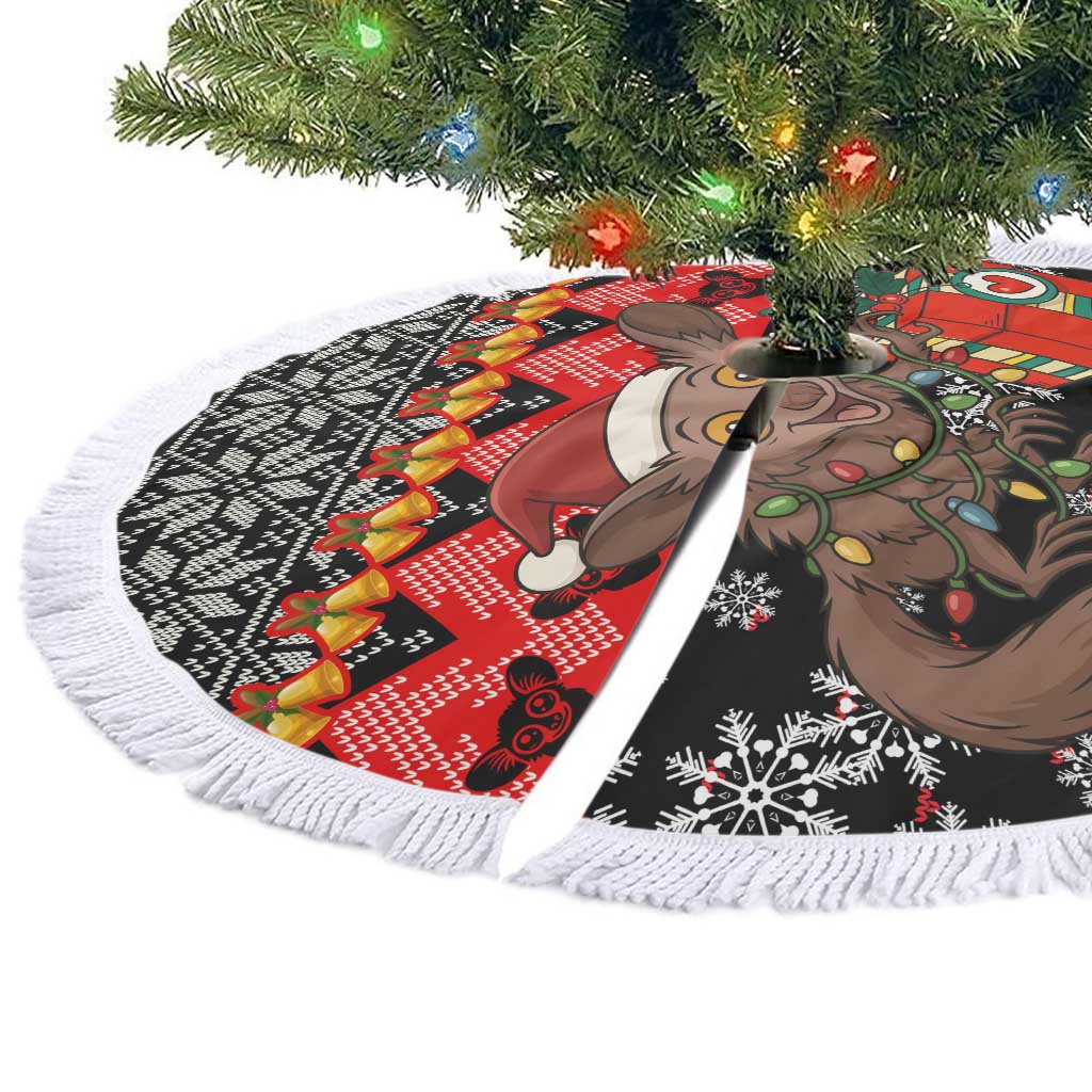 Madagascar Christmas Tree Skirt Aye Aye Lemur Santa Hat Holiday Lights - African Pride