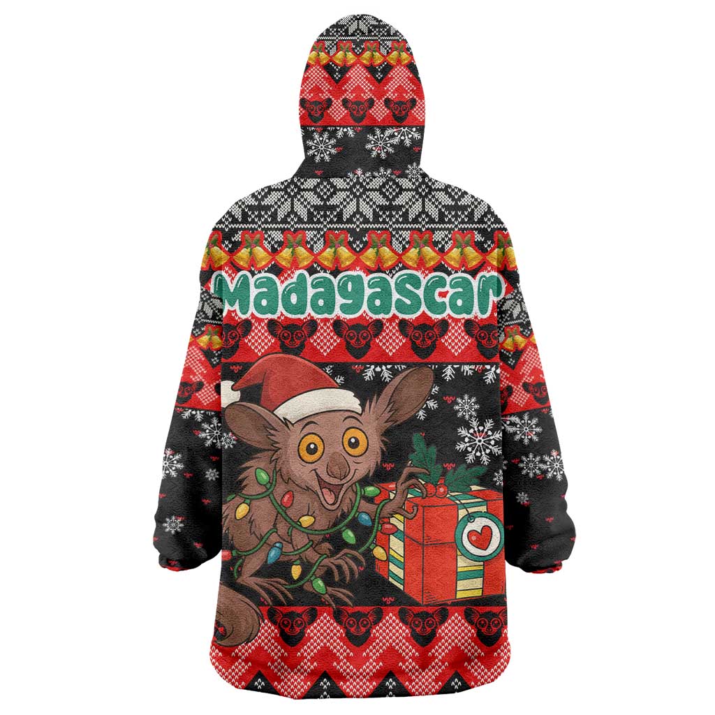 Madagascar Christmas Wearable Blanket Hoodie Aye Aye Lemur Santa Hat Holiday Lights - African Pride