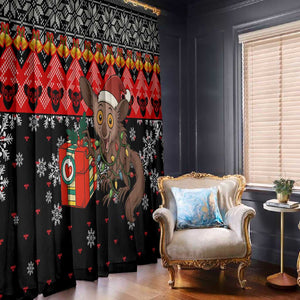 Madagascar Christmas Window Curtain Aye Aye Lemur Santa Hat Holiday Lights - African Pride