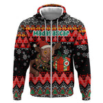 Madagascar Christmas Zip Hoodie Aye Aye Lemur Santa Hat Holiday Lights - African Pride
