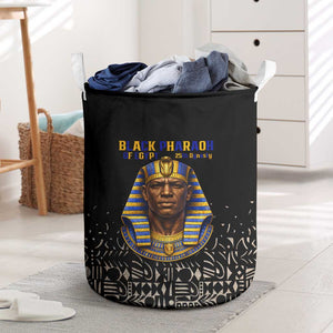 Taharqa Laundry Basket with Black Pharaoh Portrait, 25th Dynasty of Egypt Text and Nubian-Inspired - African Pride