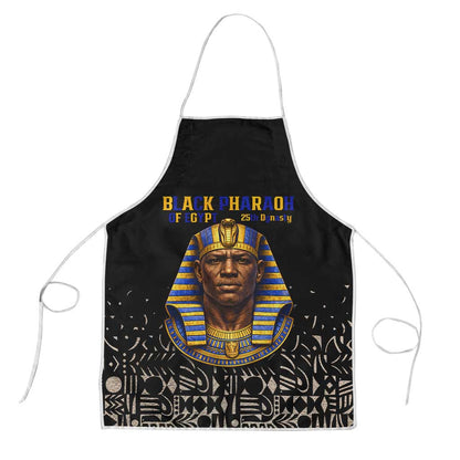 Taharqa Apron with Black Pharaoh Portrait, 25th Dynasty of Egypt Text and Nubian-Inspired - African Pride