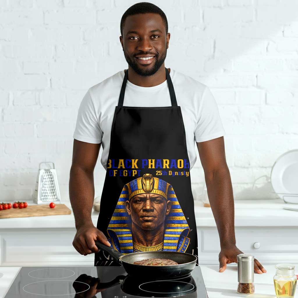 Taharqa Apron with Black Pharaoh Portrait, 25th Dynasty of Egypt Text and Nubian-Inspired - African Pride
