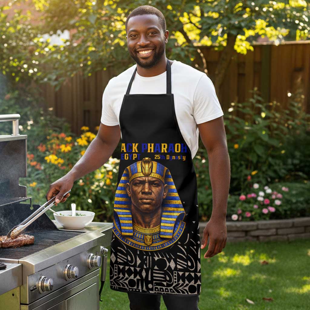 Taharqa Apron with Black Pharaoh Portrait, 25th Dynasty of Egypt Text and Nubian-Inspired - African Pride
