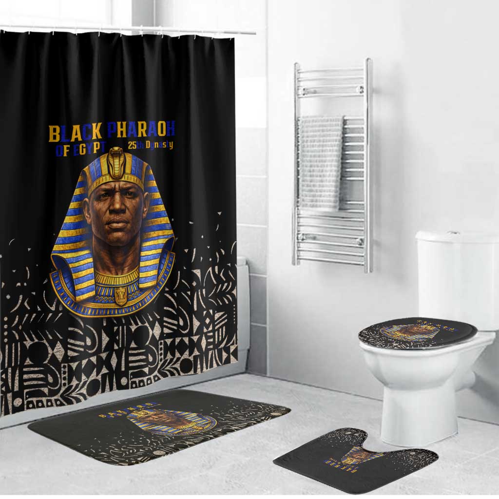 Taharqa Bathroom Set with Black Pharaoh Portrait, 25th Dynasty of Egypt Text and Nubian-Inspired - African Pride