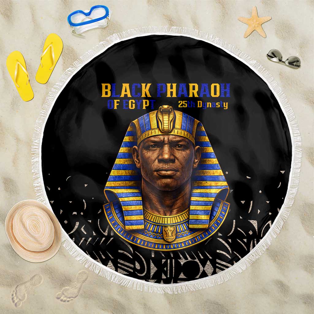 Taharqa Beach Blanket with Black Pharaoh Portrait, 25th Dynasty of Egypt Text and Nubian-Inspired - African Pride