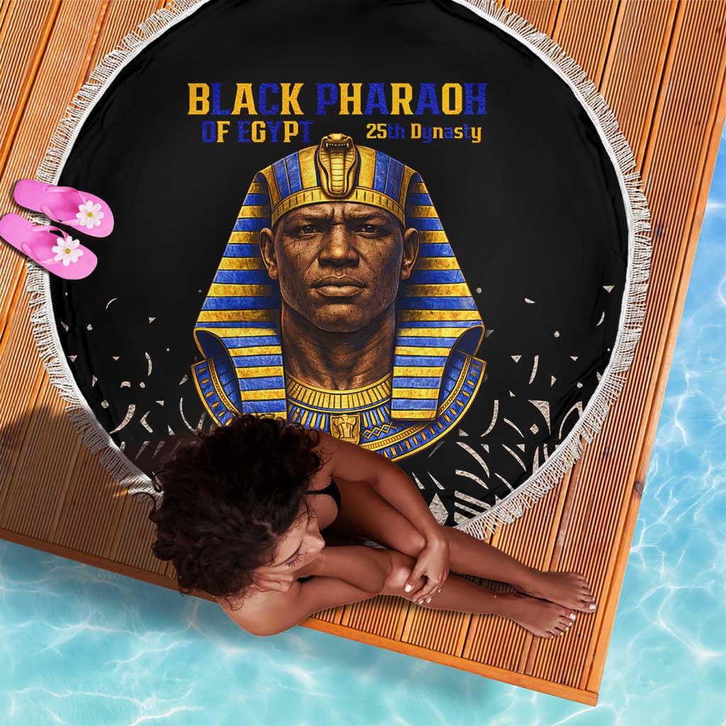 Taharqa Beach Blanket with Black Pharaoh Portrait, 25th Dynasty of Egypt Text and Nubian-Inspired - African Pride