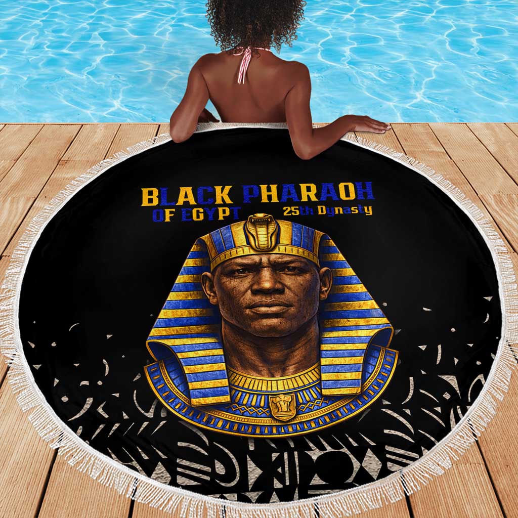 Taharqa Beach Blanket with Black Pharaoh Portrait, 25th Dynasty of Egypt Text and Nubian-Inspired - African Pride