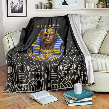 Taharqa Blanket with Black Pharaoh Portrait, 25th Dynasty of Egypt Text and Nubian-Inspired - African Pride