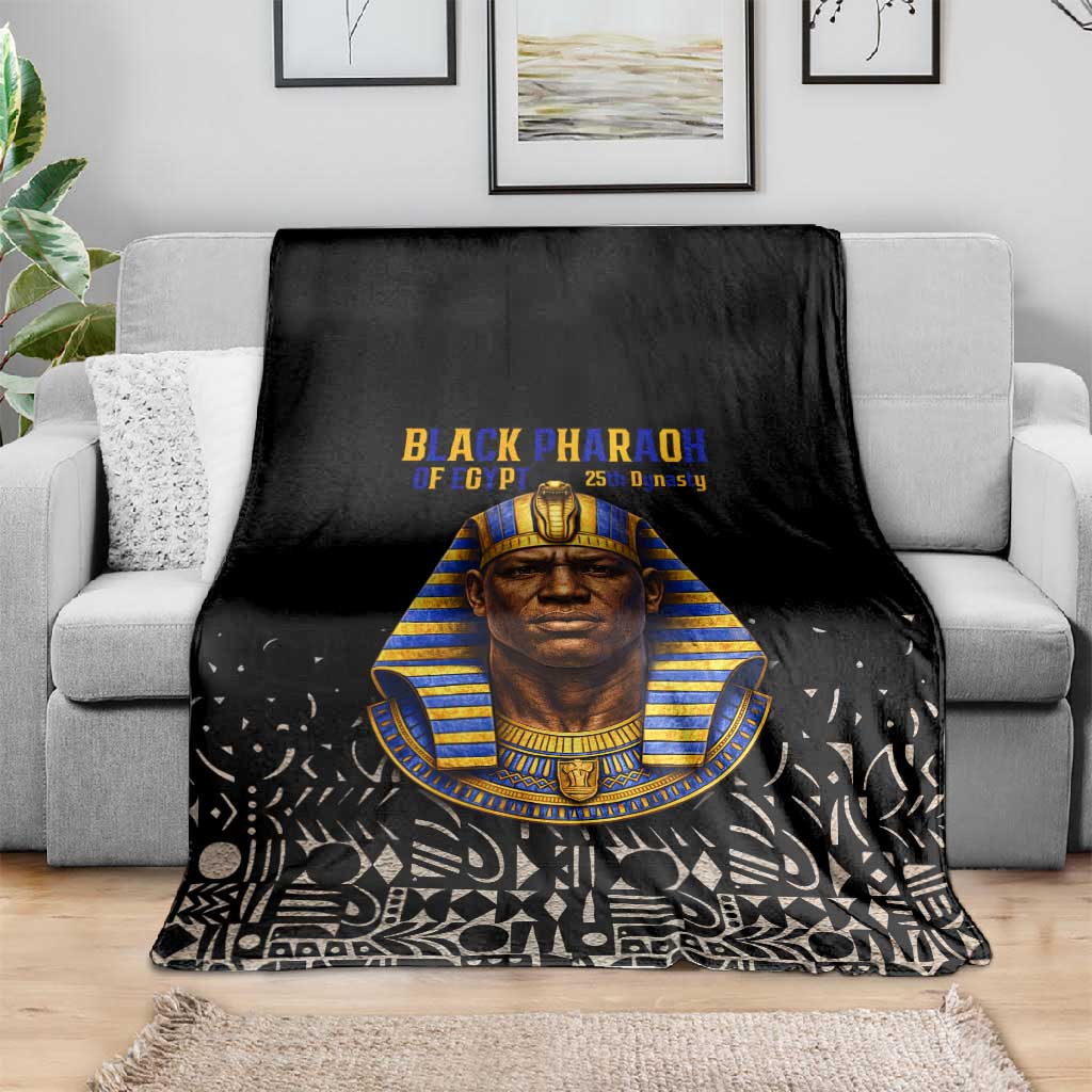 Taharqa Blanket with Black Pharaoh Portrait, 25th Dynasty of Egypt Text and Nubian-Inspired - African Pride