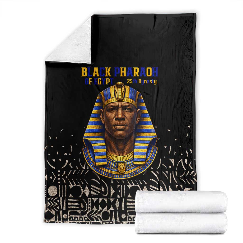Taharqa Blanket with Black Pharaoh Portrait, 25th Dynasty of Egypt Text and Nubian-Inspired - African Pride